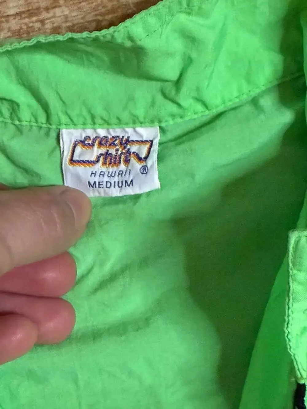 Vintage Crazy Shirt Hawaii Neon Green Half Zip Windbreaker Nylon Pullover Medium